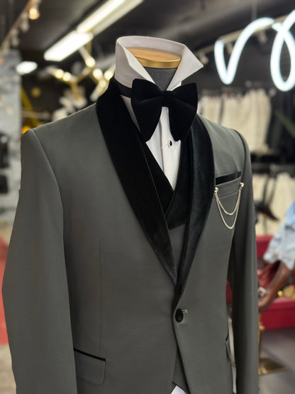 Olive Green Shawl Lapel Velvet Edition