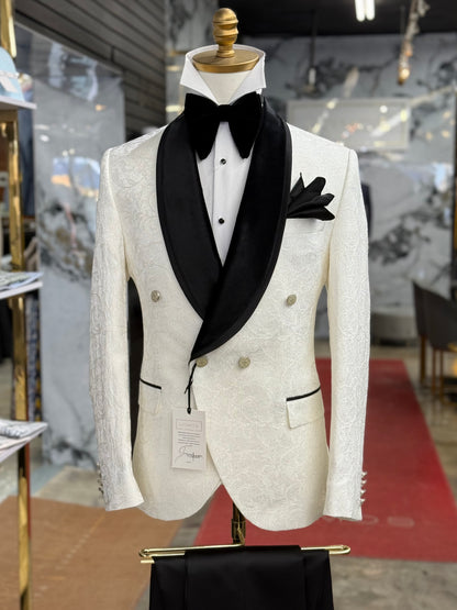 Off White Ivory Shawl Lapel Velvet Edition