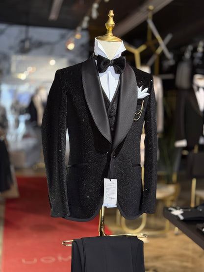 Sparkle Velvet SHAWL LAPEL Black Tie Tuxedo