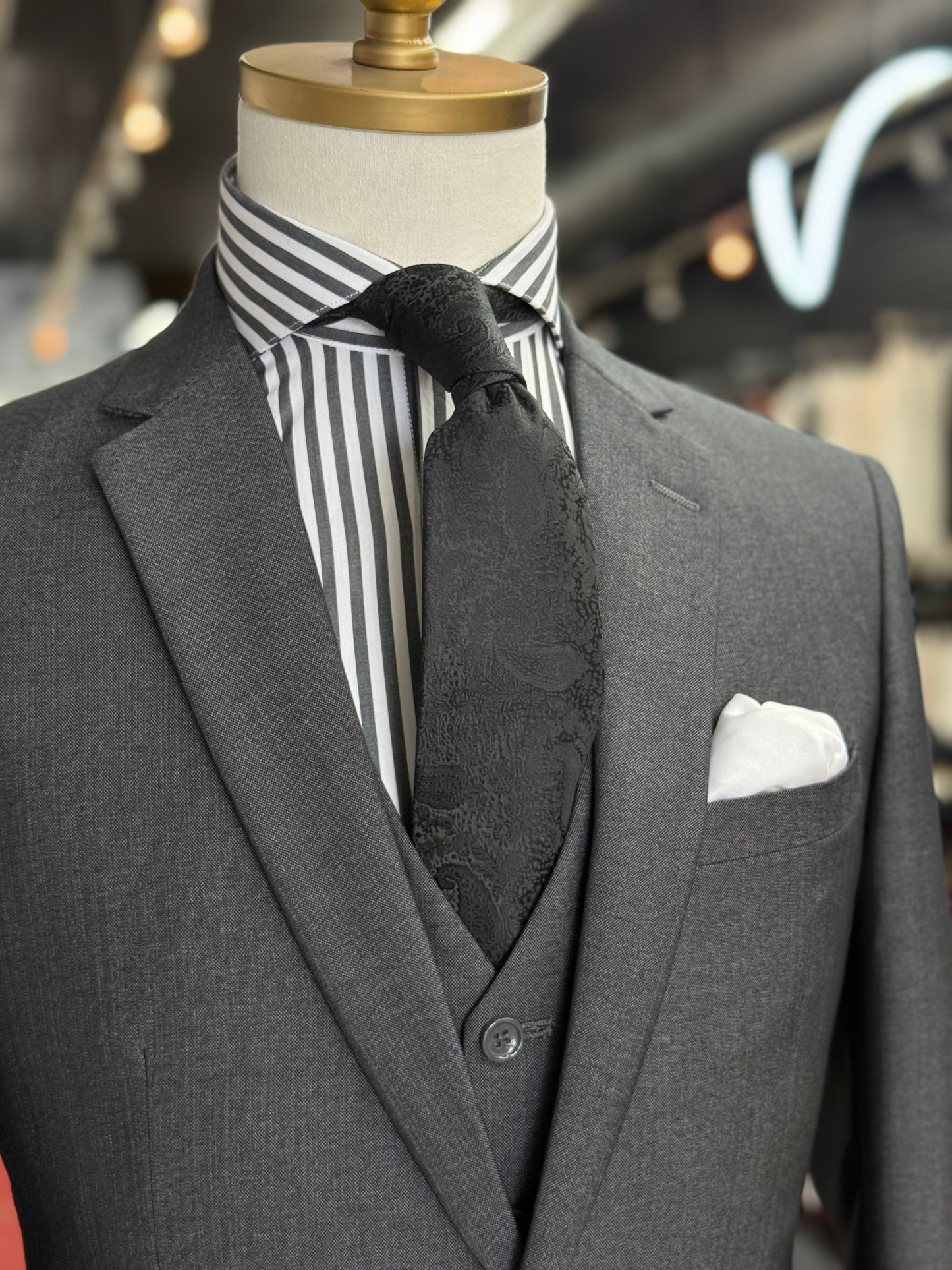 Charcoal Natural Sheen Three Pieces Vested Suit