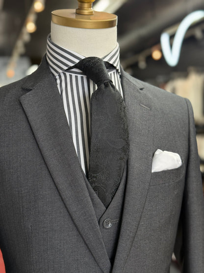 Charcoal Natural Sheen Three Pieces Vested Suit