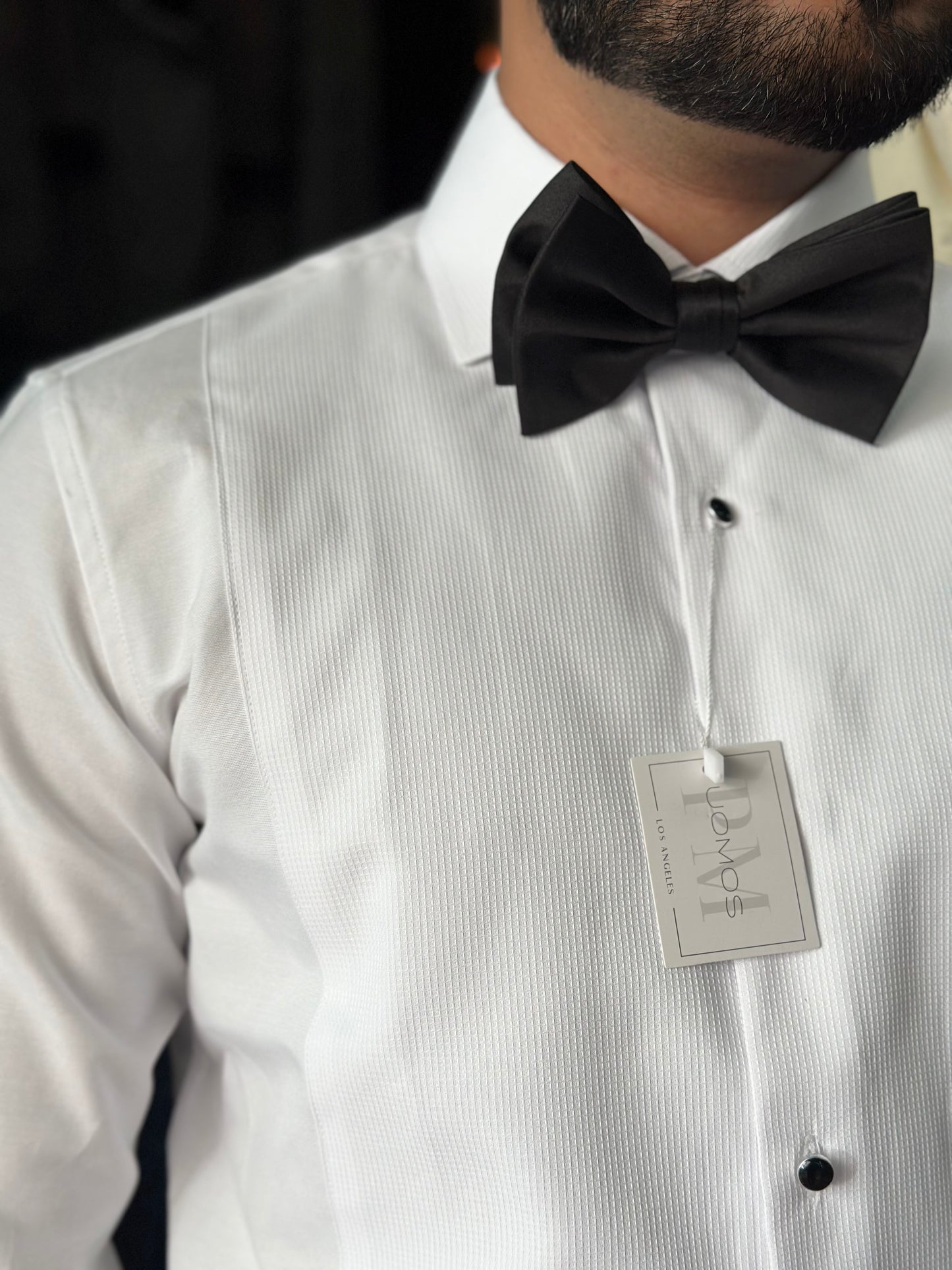White pique cotton tuxedo shirt slim fit