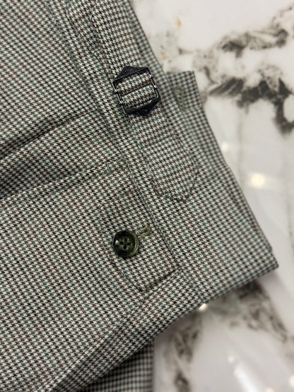 Sage Olive Green Micro Houndstooth Wide Notch Lapel Two Pieces Suit