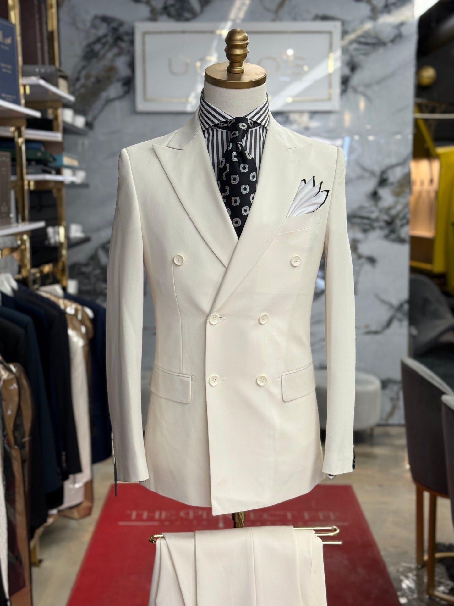 Off White Double-Breasted Suit