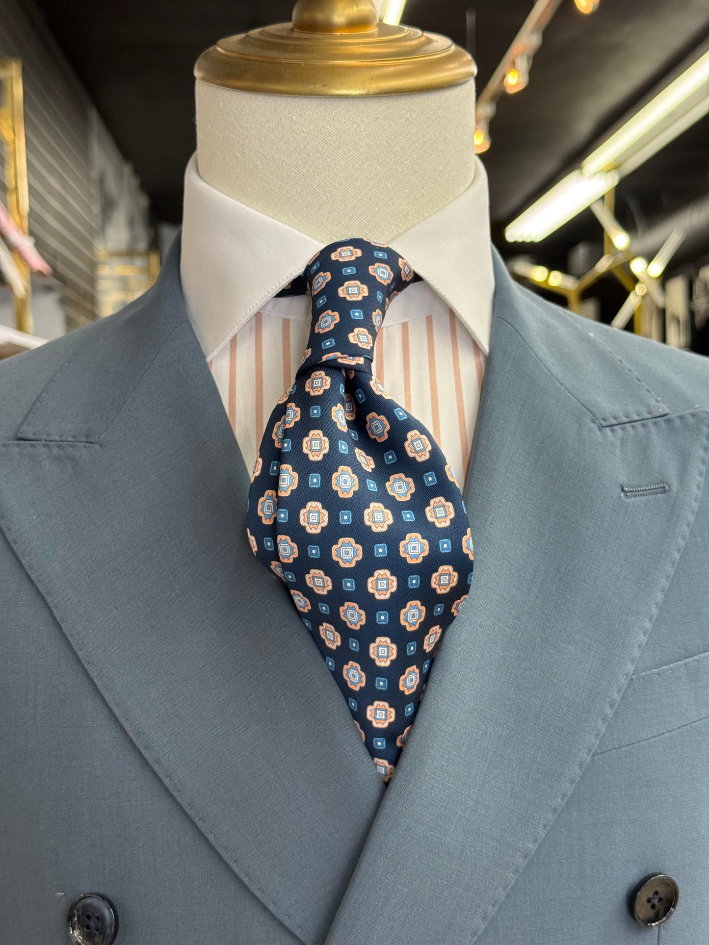 Necktie Navy and Peach Medallion