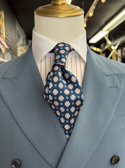 Necktie Navy and Peach Medallion