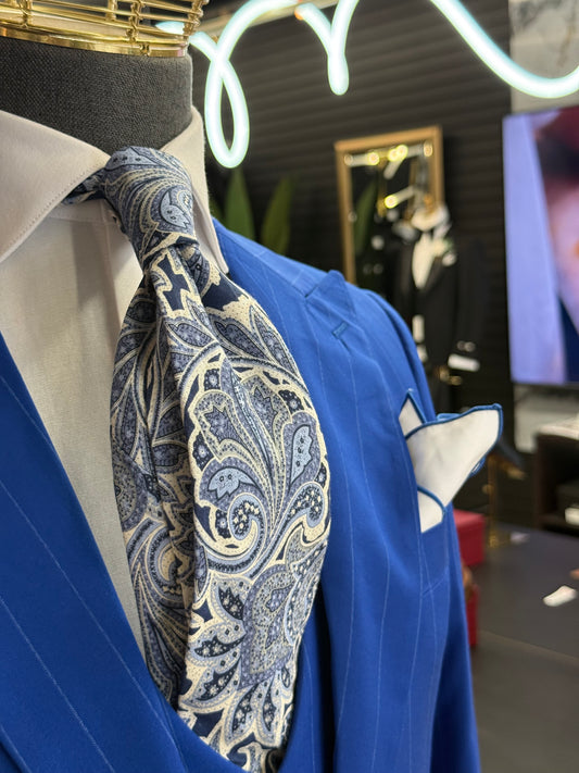 Necktie Cobalt Blue Big Paisley