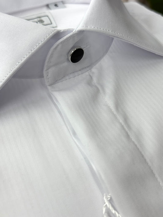 White Tonal Stripe 100% Bamboo Cotton Tuxedo Shirt • French Cuffs