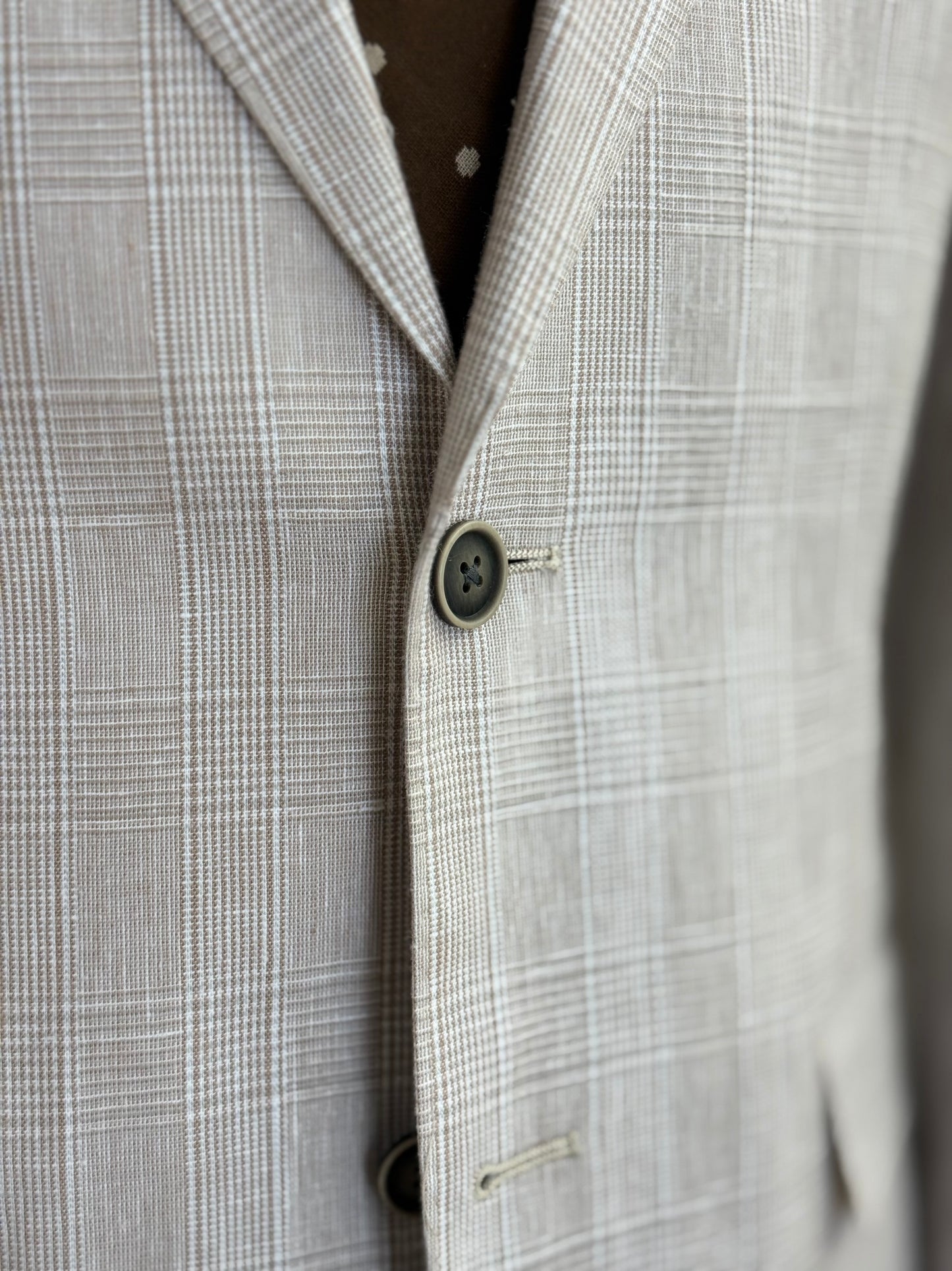 Light Tan Glen Plaid Super 150’s Wool Suit Notch Lapel