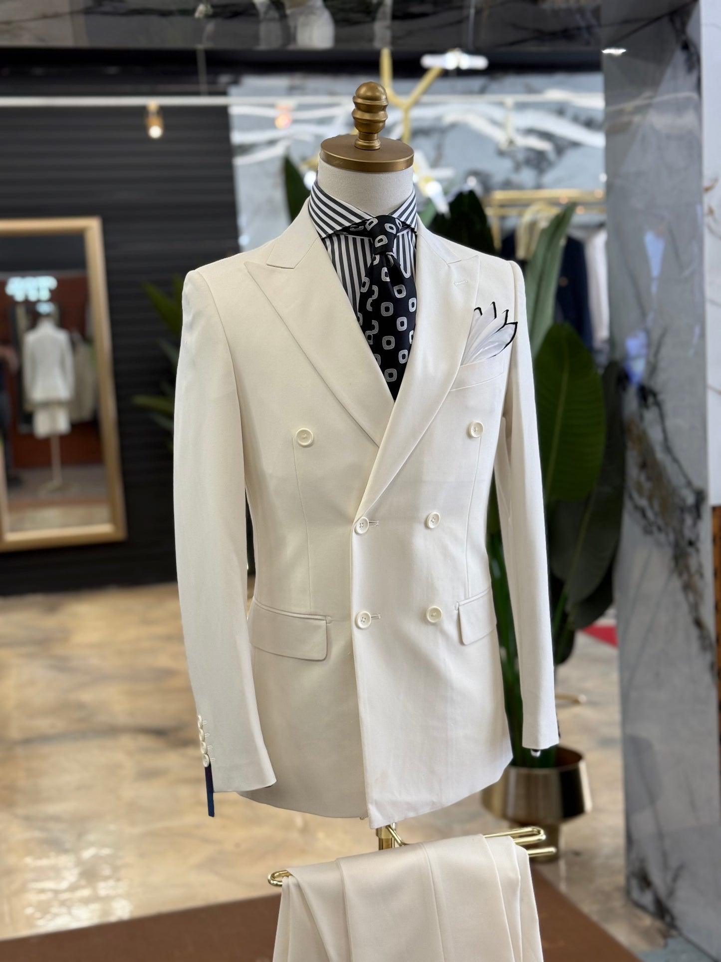 Off White Double-Breasted Suit