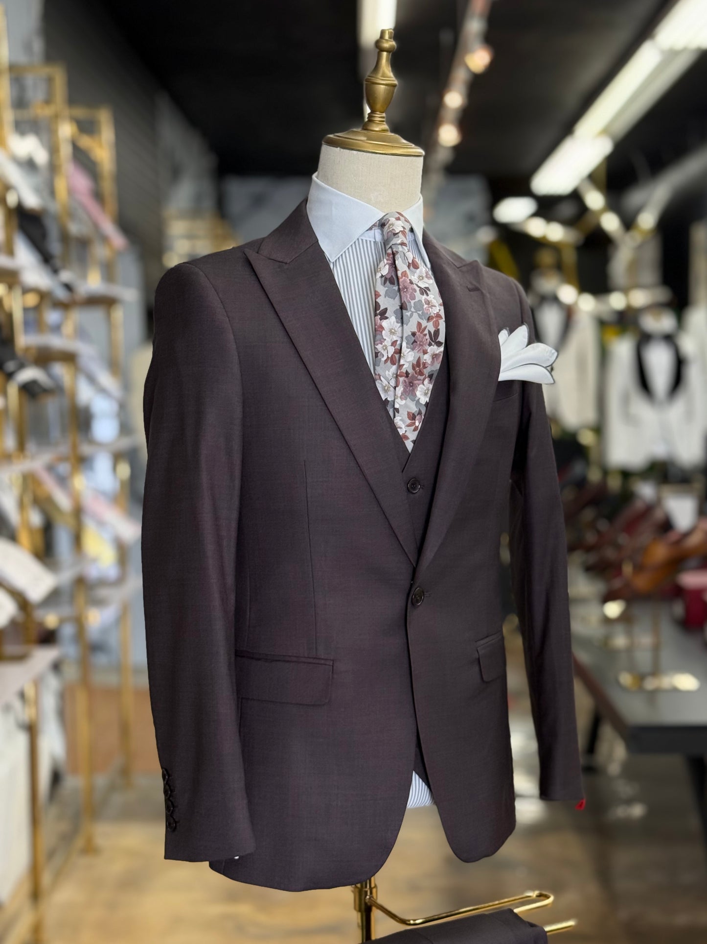 Espresso Plum Peak Lapel Suit
