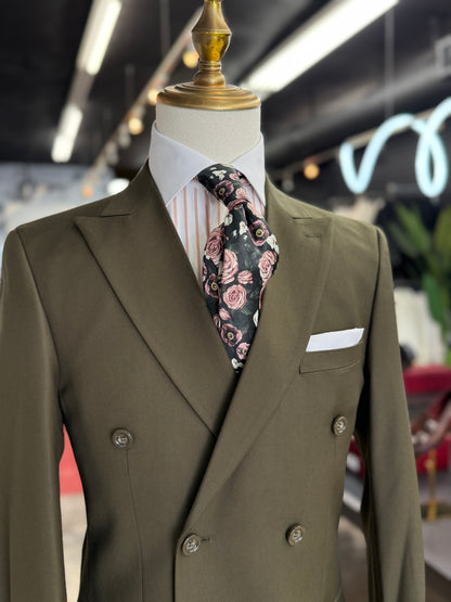 Olive Double-Breasted Suit