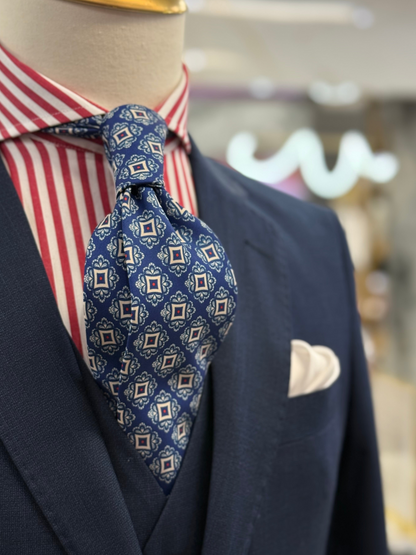 Necktie Medallion Royal Blue and Red dots