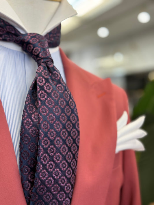Necktie Navy blue / Violet floral medallions