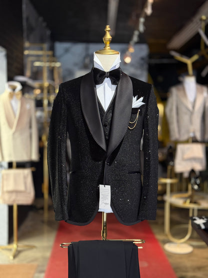 Sparkle Velvet SHAWL LAPEL Black Tie Tuxedo