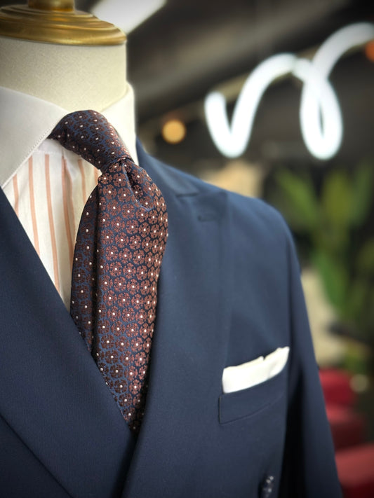 Necktie Navy & Chocolate Medallion