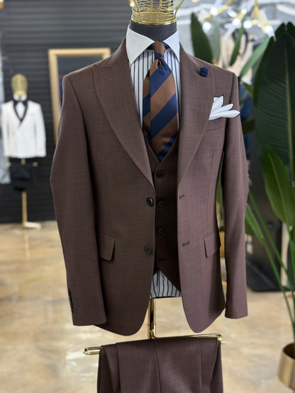 Light Mocha Brown Three Pieces Wide Peak Lapel Suit