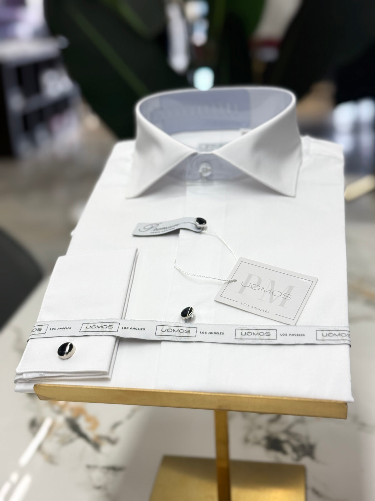 Tuxedo 100% Cotton White shirt, tuxedo buttons, spread collar, french cuffs.
