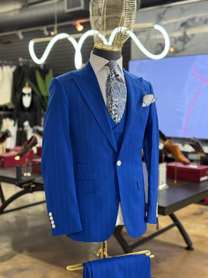Royal Cobalt Blue Pinstripe 
Wide Peak Lapel Suit