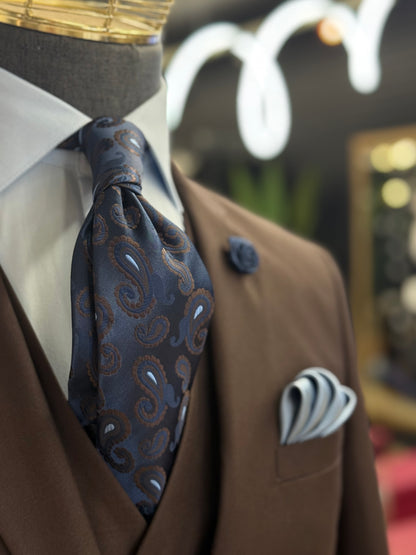Necktie Midnight Blue Mocha Paisley