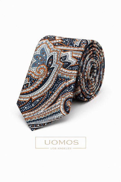Necktie Paisley Black, Rust & Silver