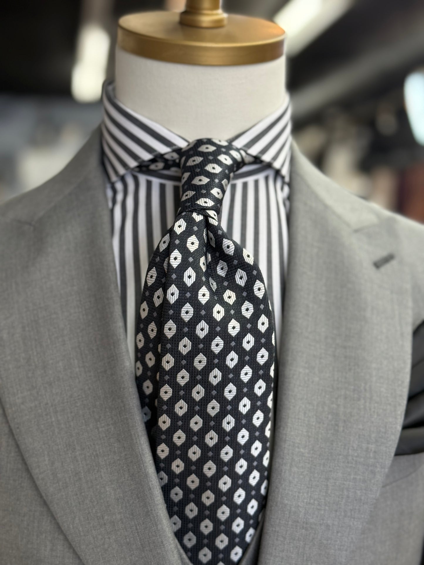Necktie Black-Grey with White medallions