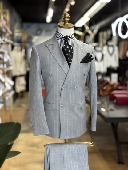 Sterling Grey Double-Breasted Pinstripe Suit