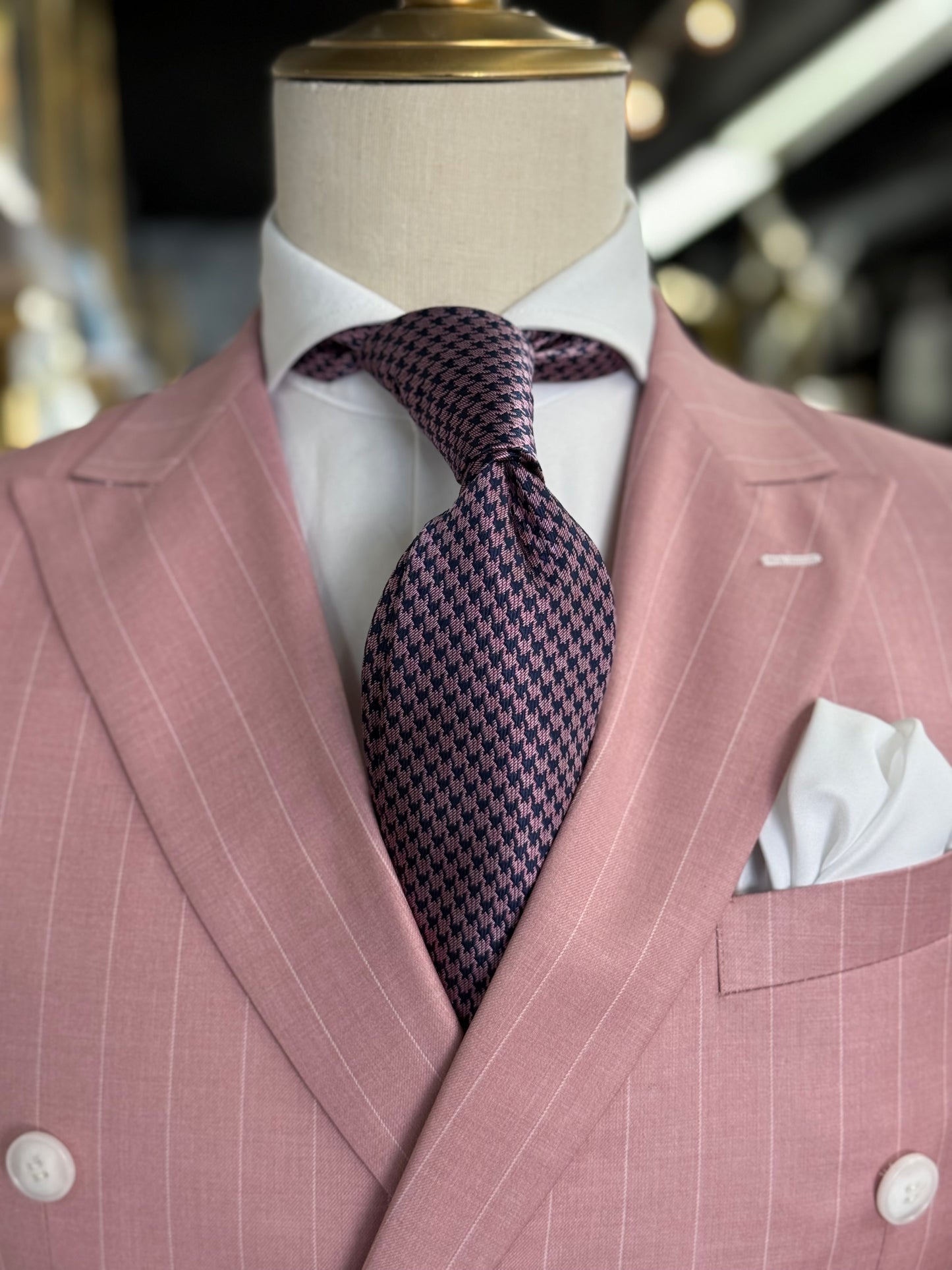 Necktie Houndstooth Pink & Navy