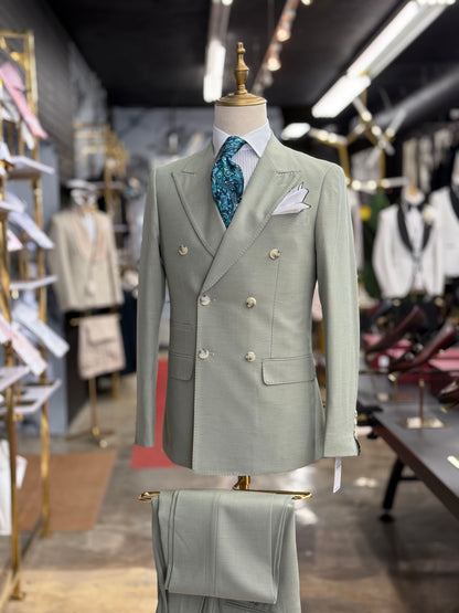 Sage Green Double-Breasted Suit Stretch