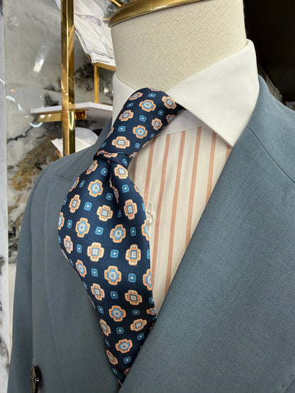 Necktie Navy and Peach Medallion