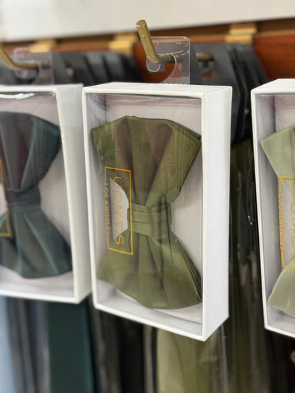 Olive Green Bow tie & Pocket Square set.