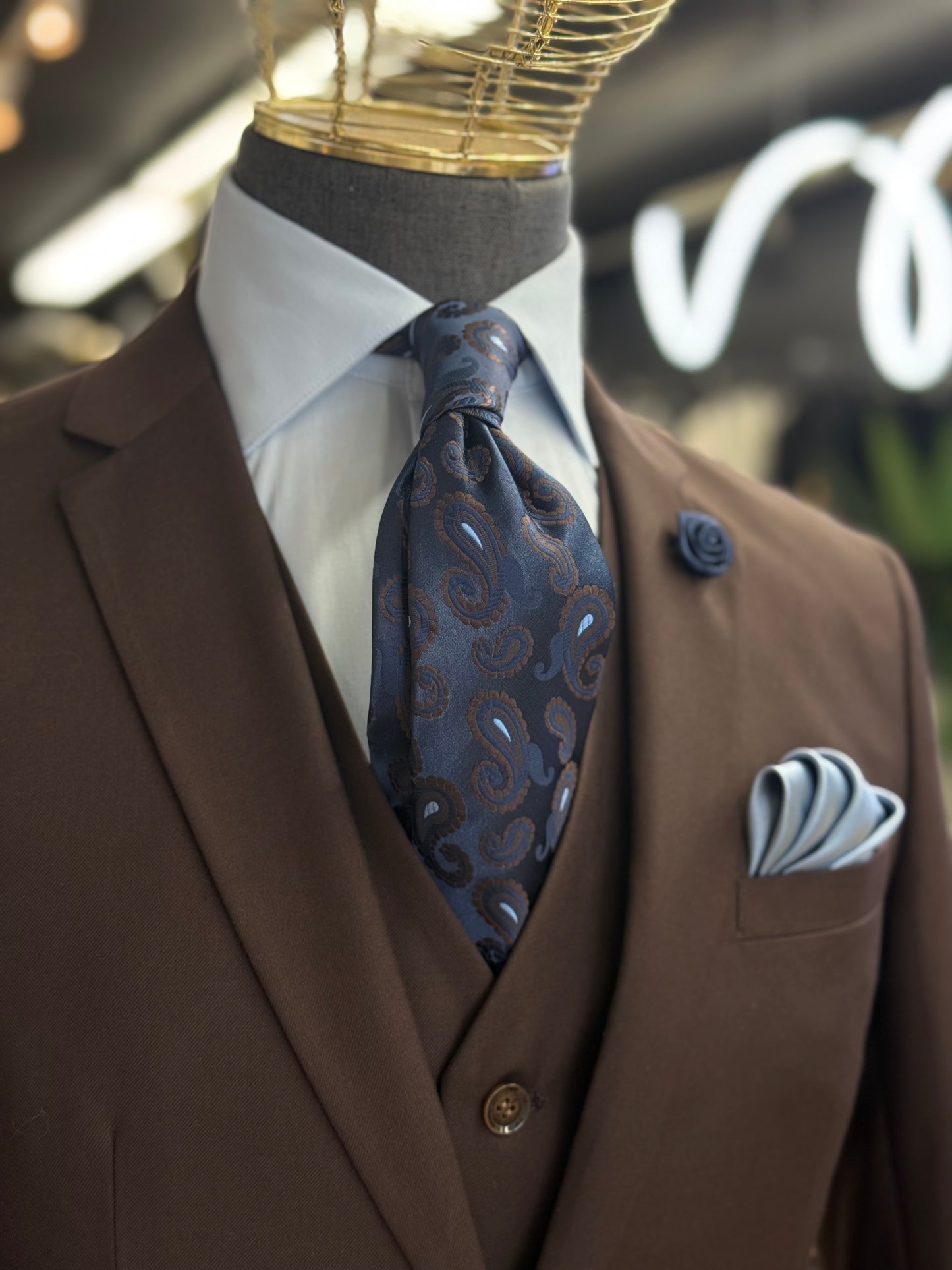 Necktie Midnight Blue Mocha Paisley