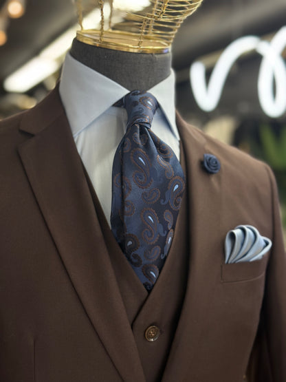 Necktie Midnight Blue Mocha Paisley