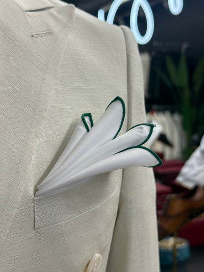 White pocket square / Green trim