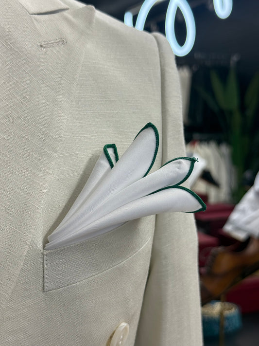 White pocket square / Green trim