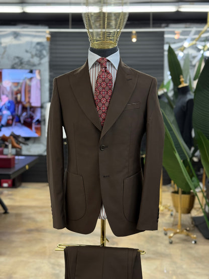 Chocolate Brown Two Pieces Wide Peak Lapel Suit