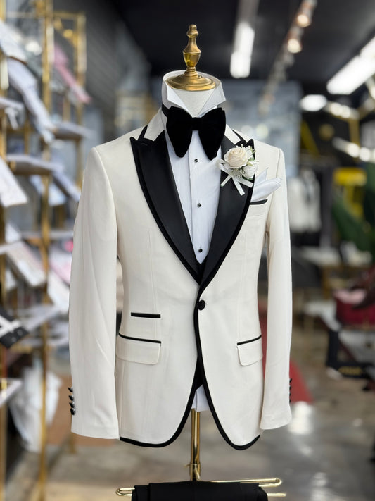Ivory Signature Velvet Trim Peak Euro Tuxedo