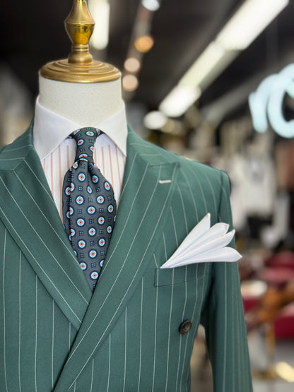 Viridian Green Double-Breasted Pinstripe Suit