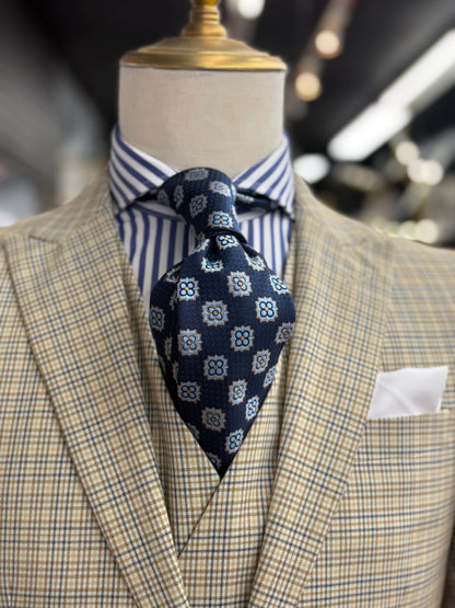 Necktie Navy, ligth Blue and Gold  Medallion