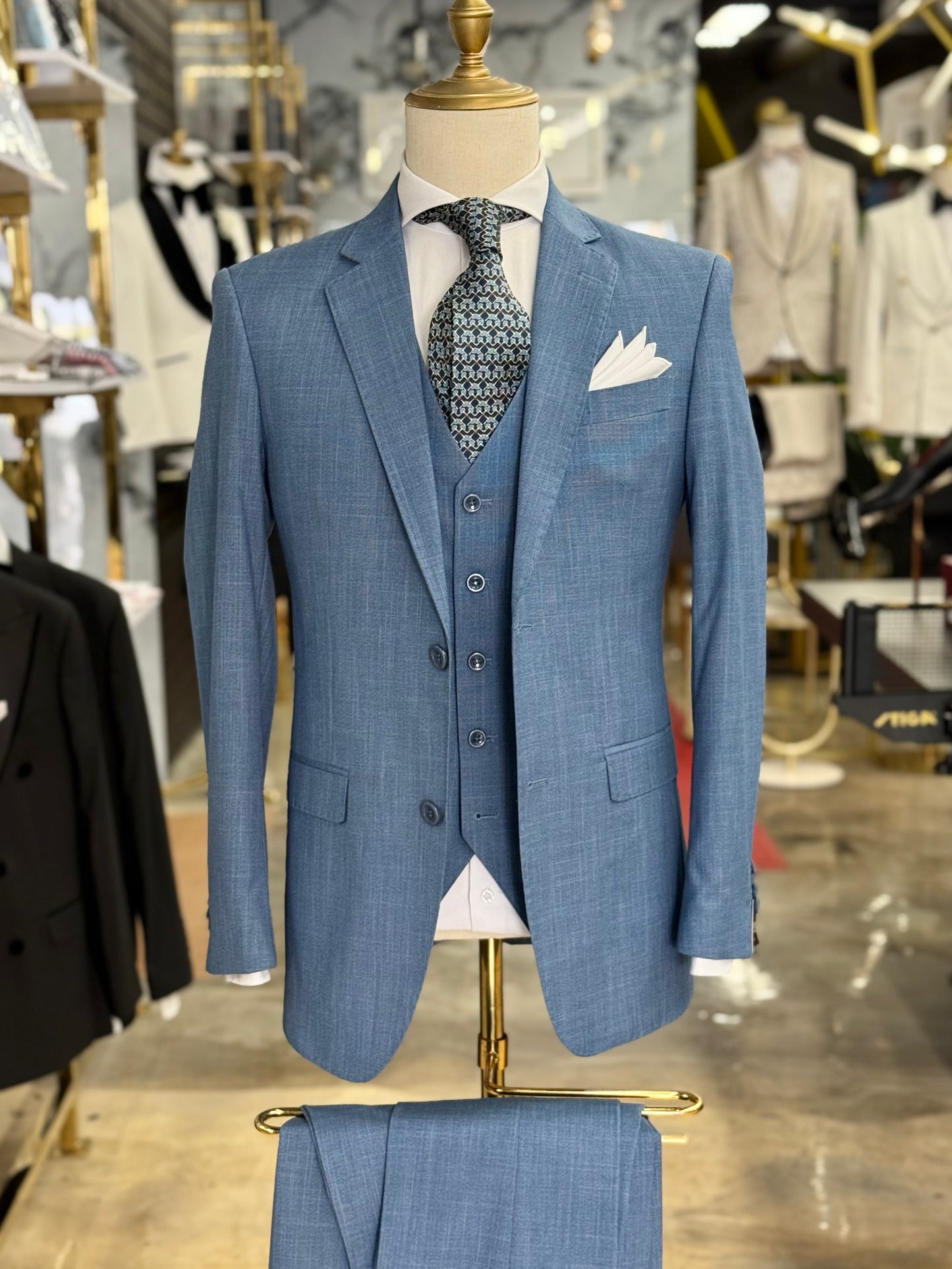 Black & Blue Three Pieces Vested Suit