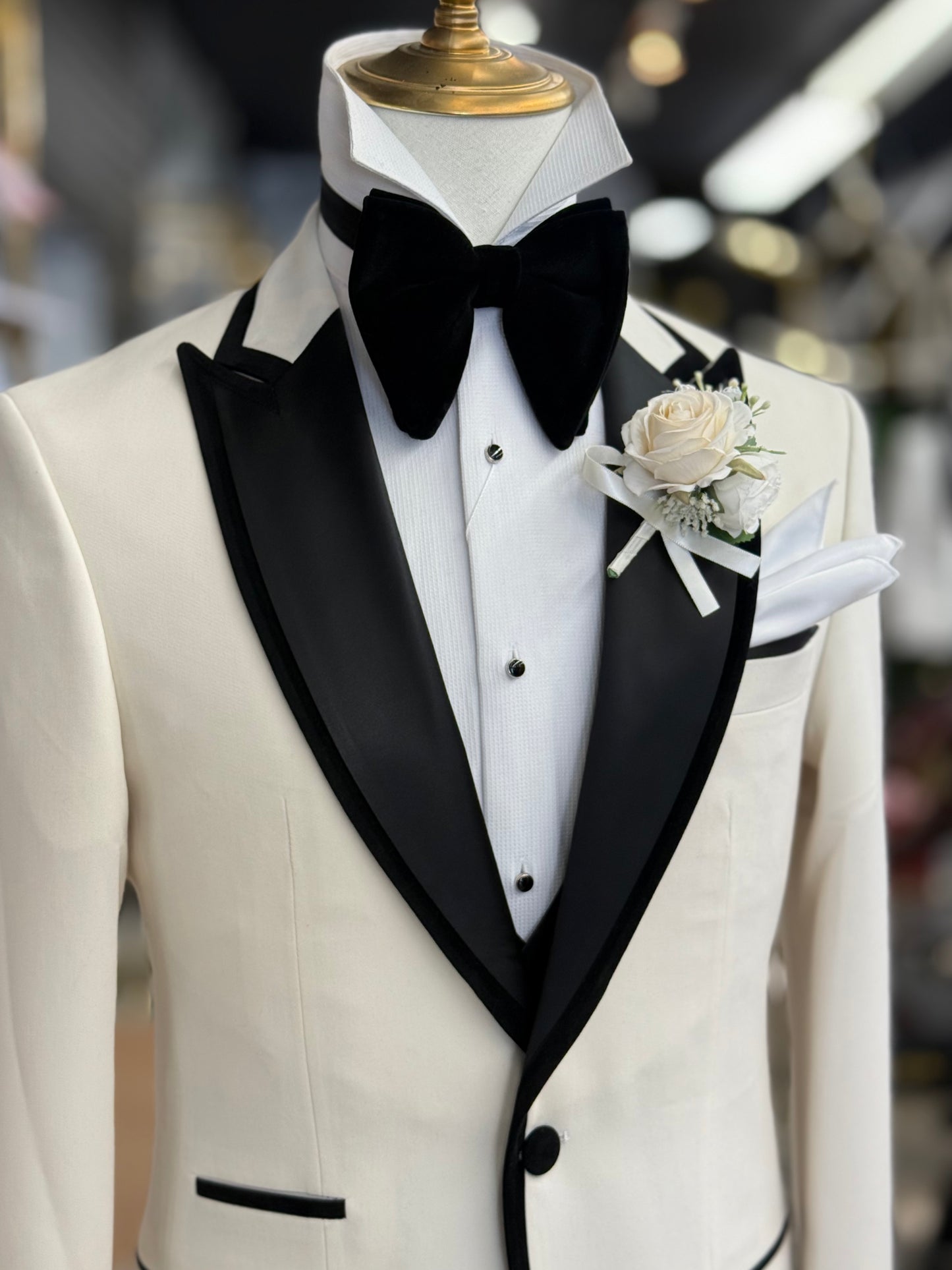 Ivory Signature Velvet Trim Peak Euro Tuxedo
