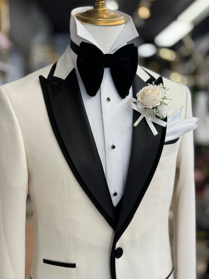 Ivory Signature Velvet Trim Peak Euro Tuxedo