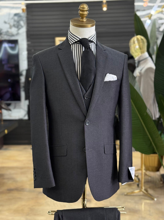 Charcoal Natural Sheen Three Pieces Vested Suit