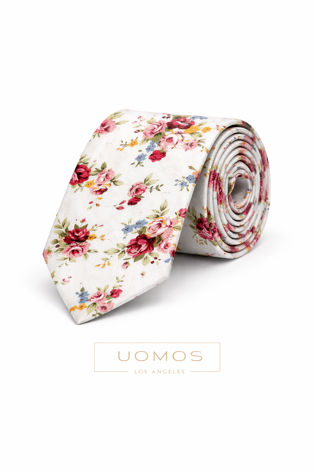Necktie White Cotton Floral