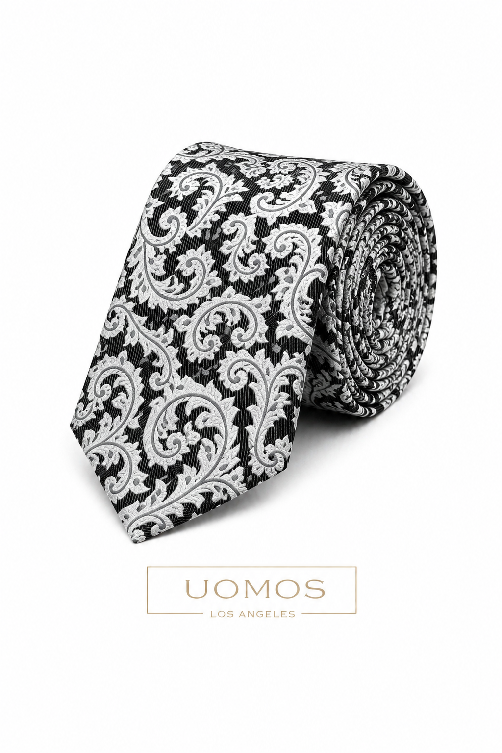 Necktie Silver & Black Baroque