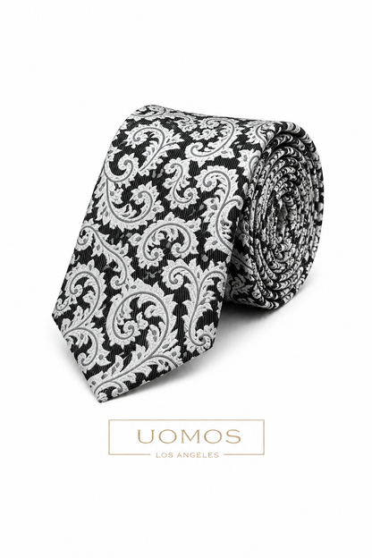 Necktie Silver & Black Baroque