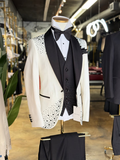 Black Glitter Shawl Lapel Tuxedo – Luxury 3 Piece