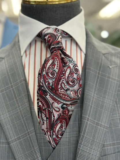 Necktie Big Paisley Silver Grey & Burgundy