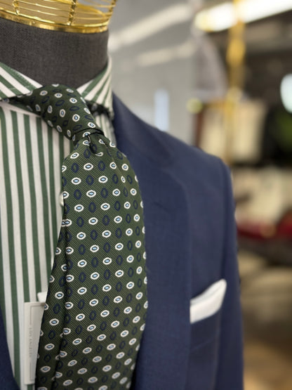 Necktie Small Medallion Geometric Olive and Blue