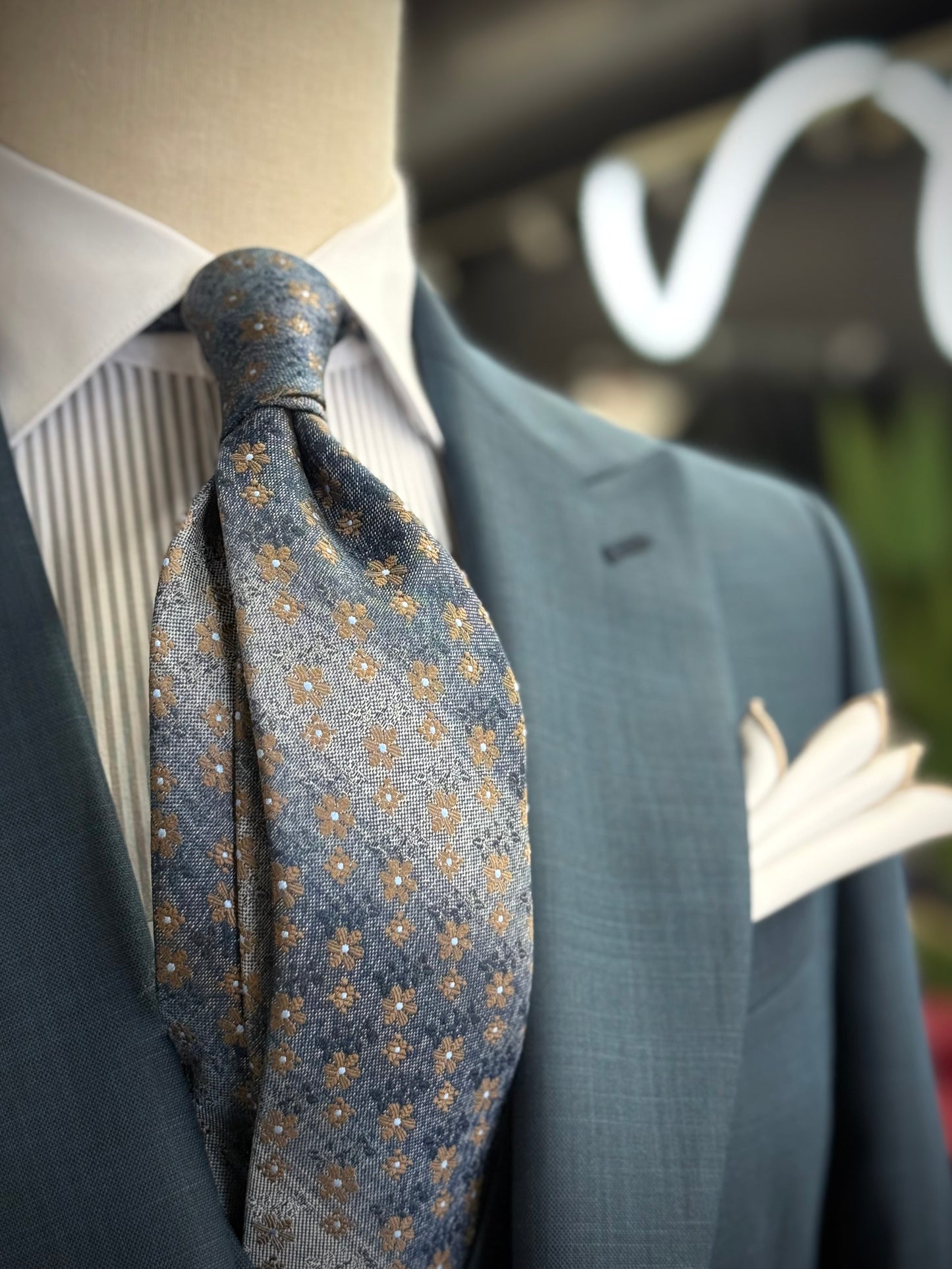 Necktie Aqua Teal Gradient Floral